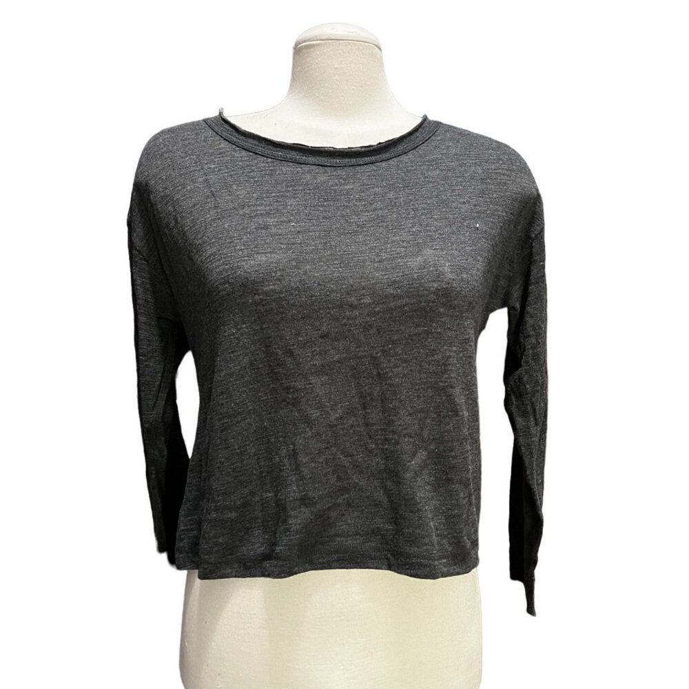 Chaser NWT Round Neck Long Sleeve Crop Top T Shirt Sz Small Womens Soft Heathere